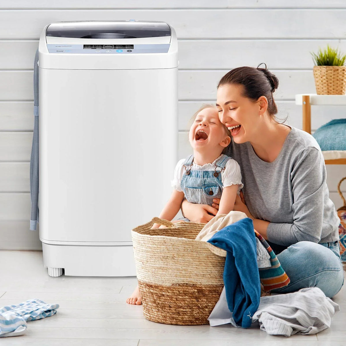 2026 NewGiantex Full-Automatic Washing Machine, 1.34 Cu.ft Compact Washer w/10 Programs, 8 Water Levels & LED Panel, 9.92 Lbs Capacity Portable Cloth Washer and Spinner w/Drain Pump