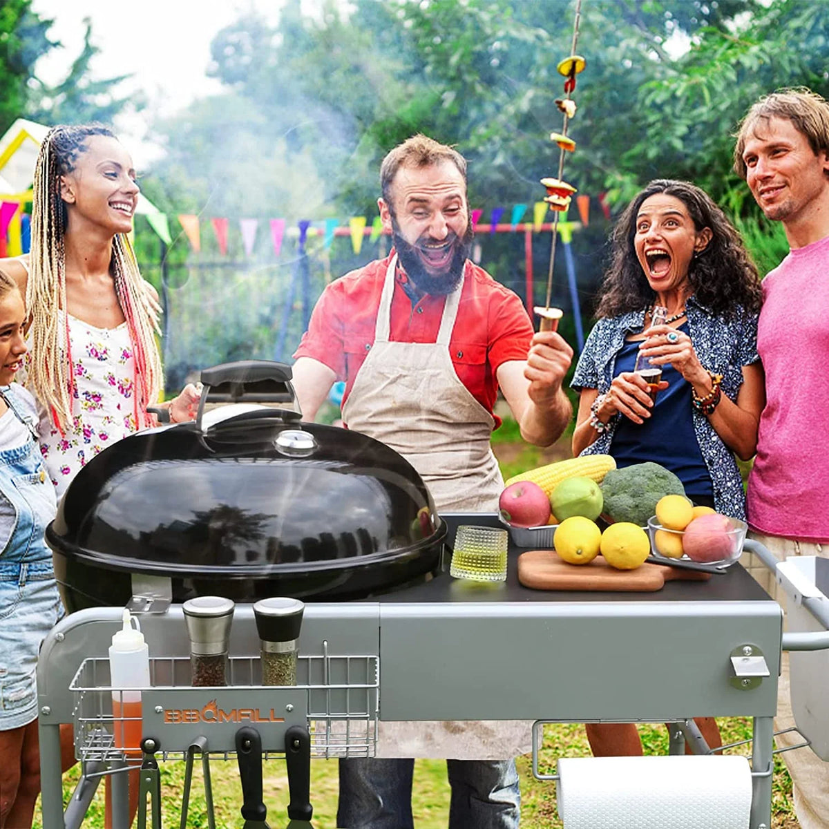 2026 NewGrill Stand Cart for Weber Kettle 22" & 18" Charcoal Grills - Multifunctional Cooking Station