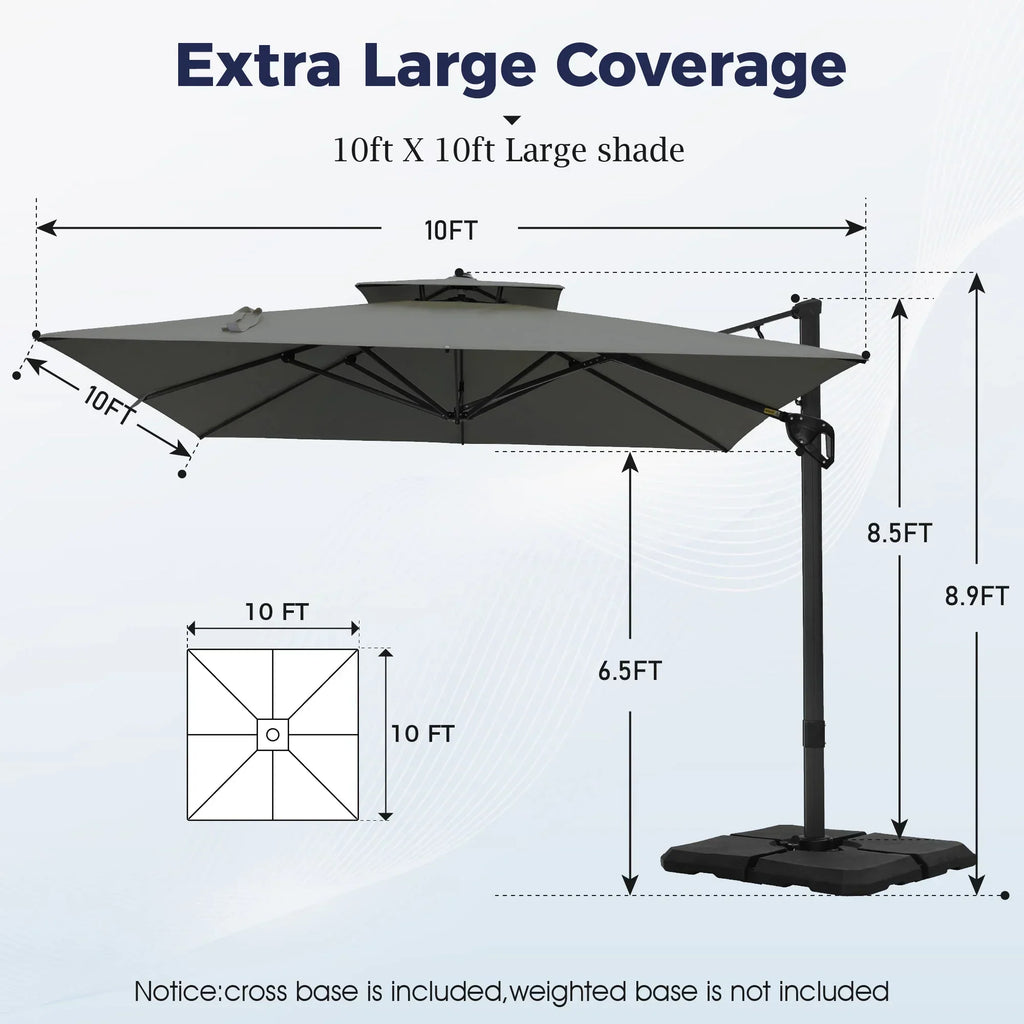 2026 NewAlpha Joy 12x9ft Outdoor Patio Umbrella Large Rectangle Offset Cantilever Double Umbrella with 360°Rotation, Beige