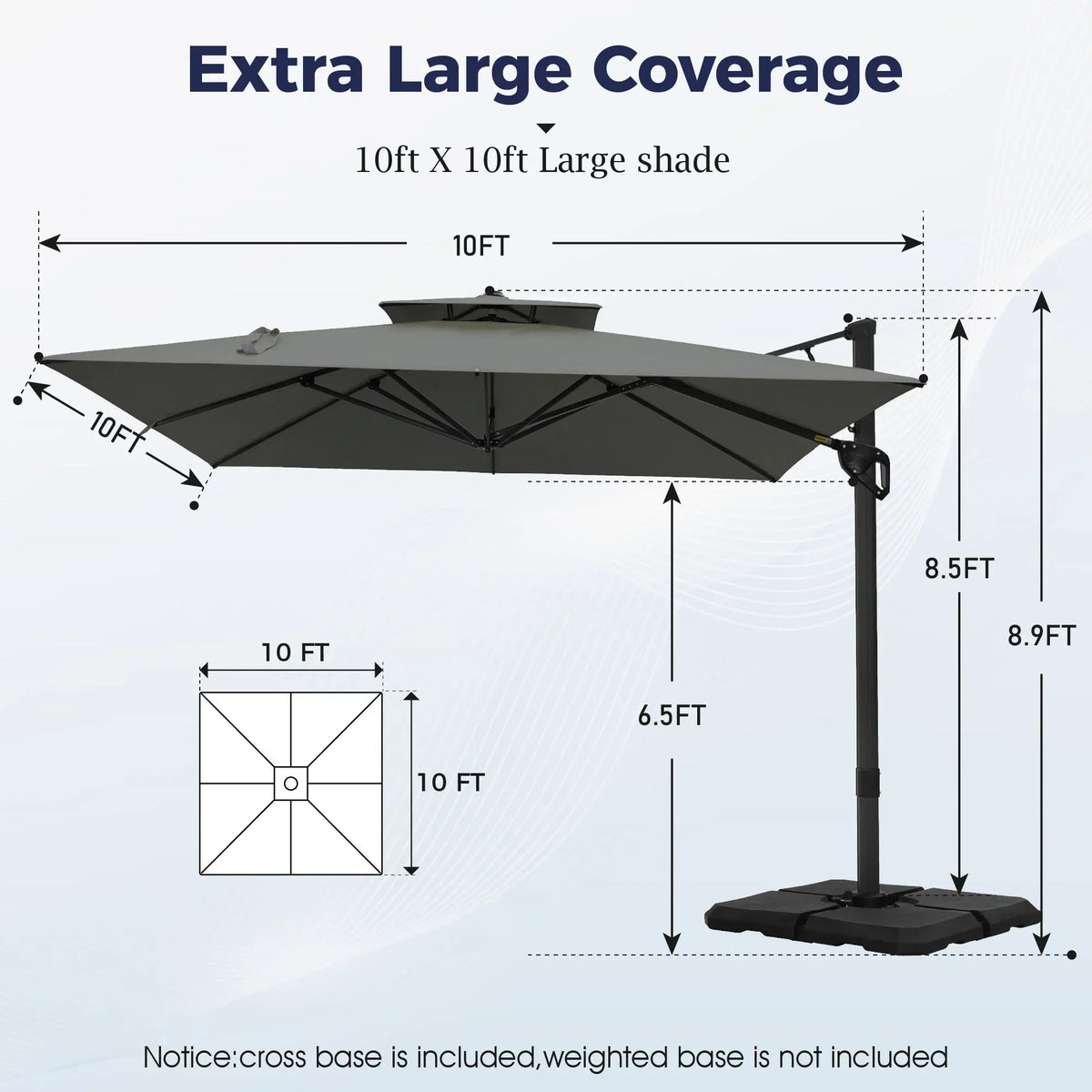 2026 NewAlpha Joy 12x9ft Outdoor Patio Umbrella Large Rectangle Offset Cantilever Double Umbrella with 360°Rotation, Beige