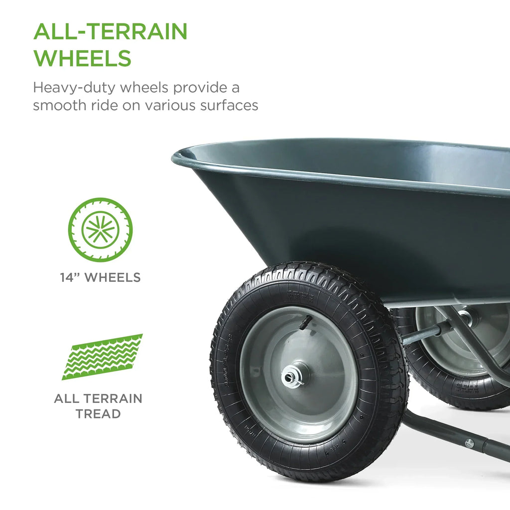 2026 NewBest Choice Products Dual-Wheel Home Wheelbarrow Yard Garden Cart for Lawn, Construction - Green