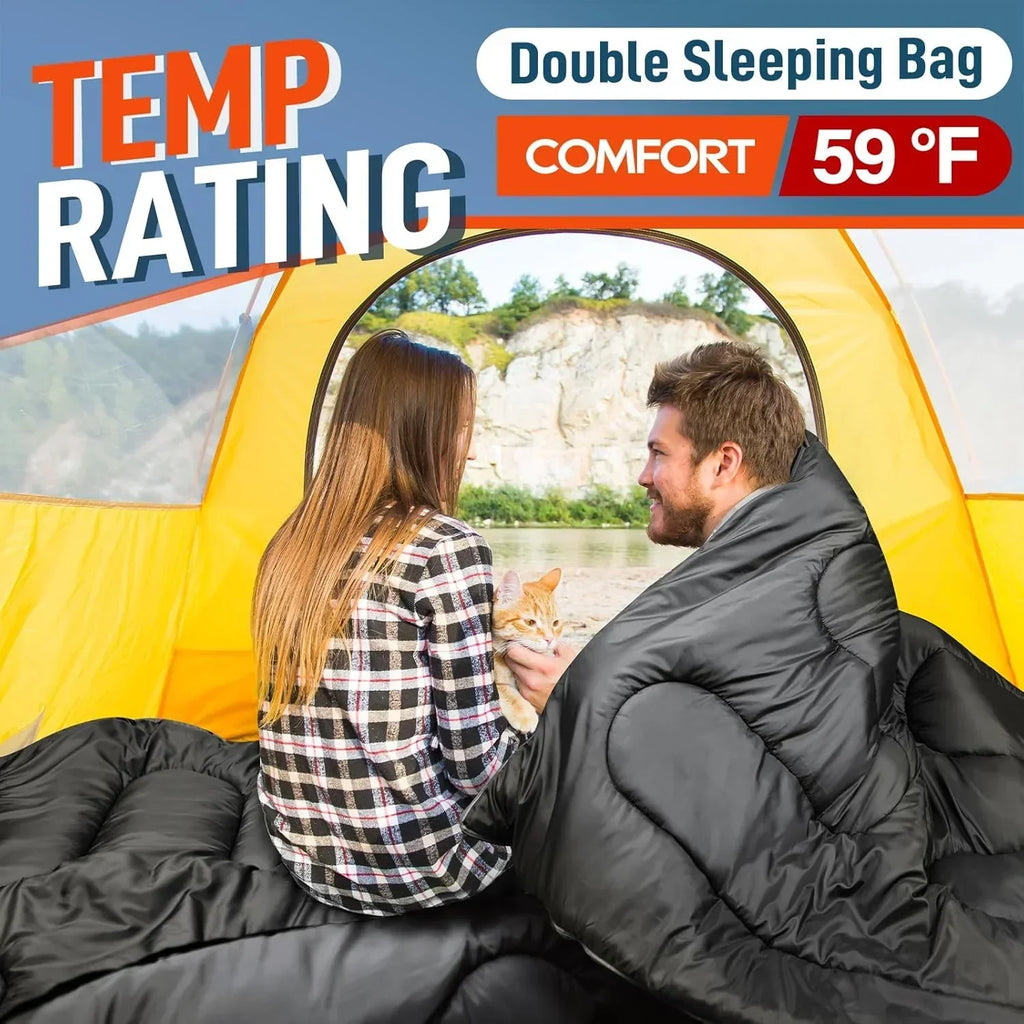 2026 NewDouble Sleeping Bag for Adults Mens with Pillow, XL Queen Size Two Person Sleeping Bag for All Season Camping Hiking Backpacking 2 Person Sleeping Bags for Cold Weather & Warm
