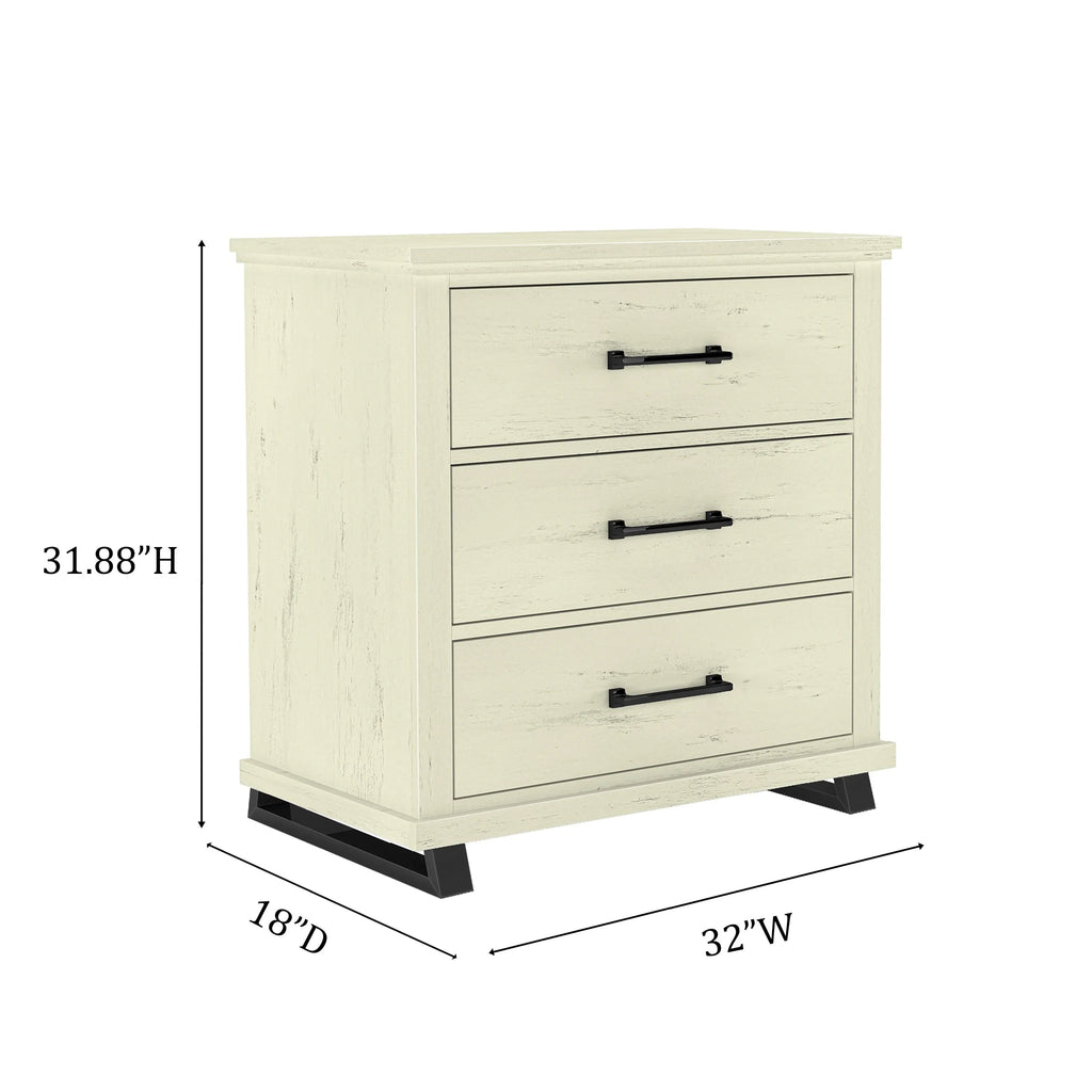 2026 New FESTIVO 32 inch Wide 3-Drawer Bedroom Nightstand with Elevated Metal Legs - Beige