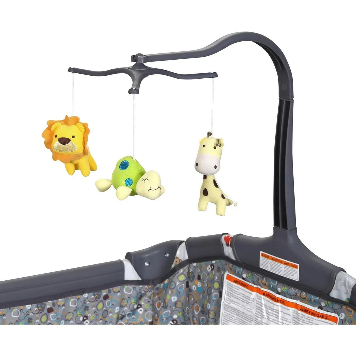 2026 NewBaby Trend Nursery Center Playard with Toy Mobile. Tanzania Grey
