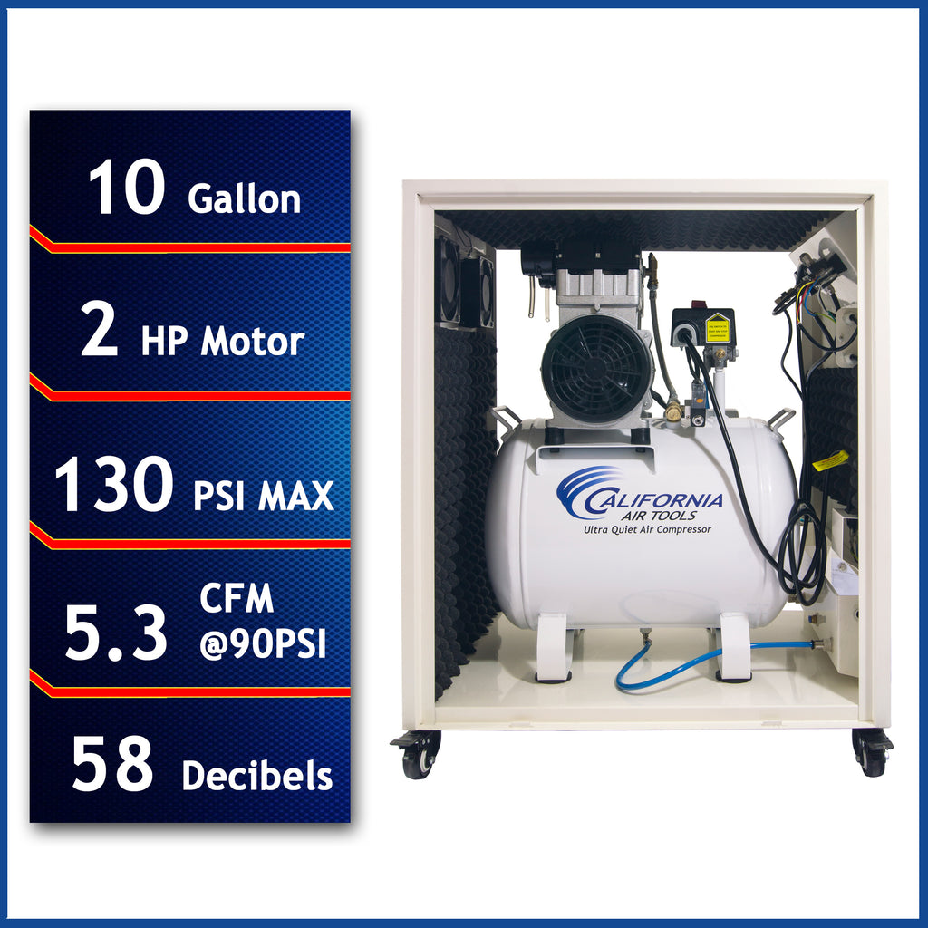 CALIFORNIA AIR TOOLS 10020SPCAD Ultra Quiet and Oil-Free 2.0 Hp 10 Gallon Air Compressor in Sound Proof Cabinet w/Automatic Drain Valve - California Air Tools