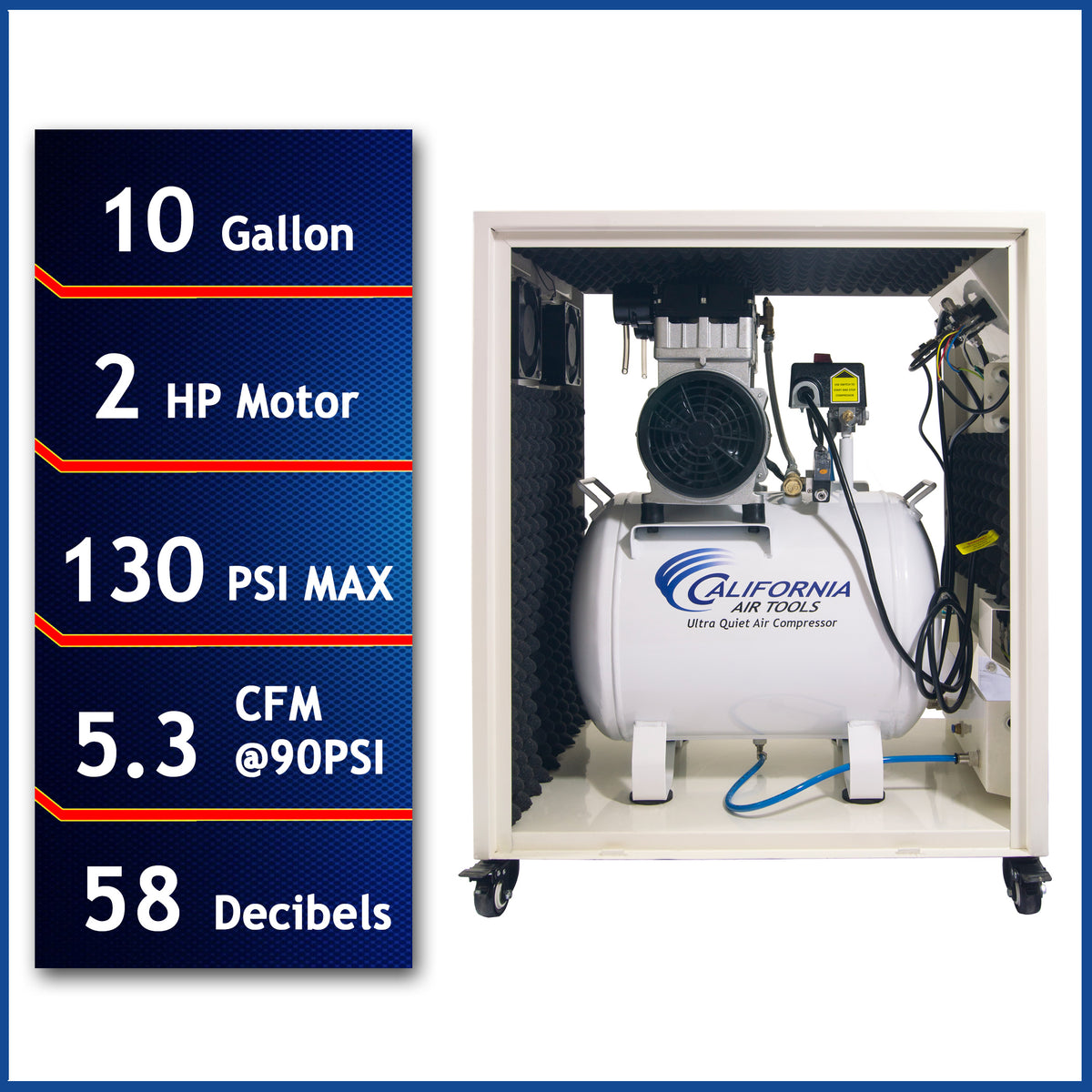 CALIFORNIA AIR TOOLS 10020SPCAD Ultra Quiet and Oil-Free 2.0 Hp 10 Gallon Air Compressor in Sound Proof Cabinet w/Automatic Drain Valve - California Air Tools