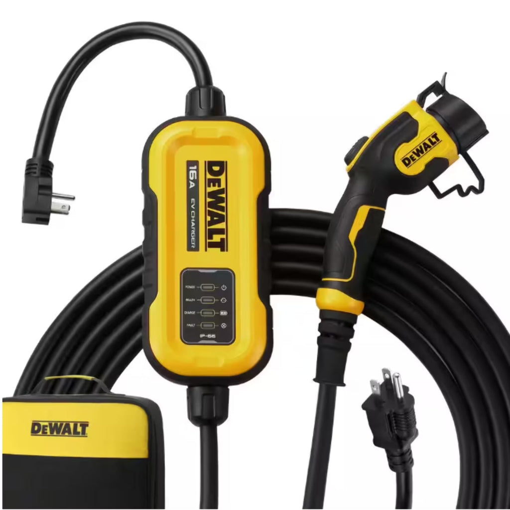 2026 NewDEWALT Level-2 Portable Electric Vehicle EV Charger up to 16 Amps, 120-240-Volt AC 3.8 KW, 25 Ft. Cable, Weatherproof