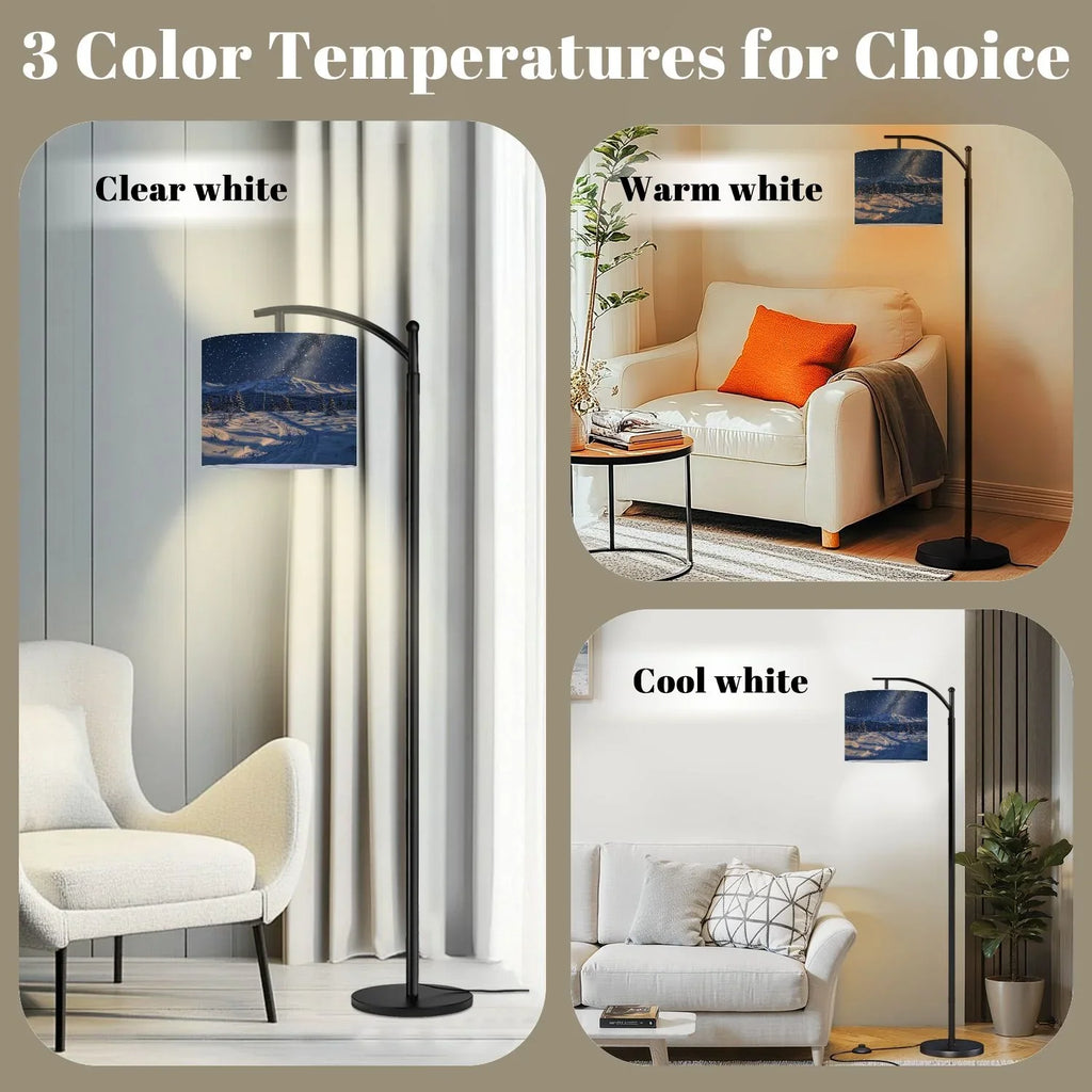 2026 New Arc Floor Lamp, 3 Color Temperatures Modern Floor Lamps Fall Autumn Maple Tree Forest Adjustable Tall Standing Reading Lamp with Linen Texture Shade