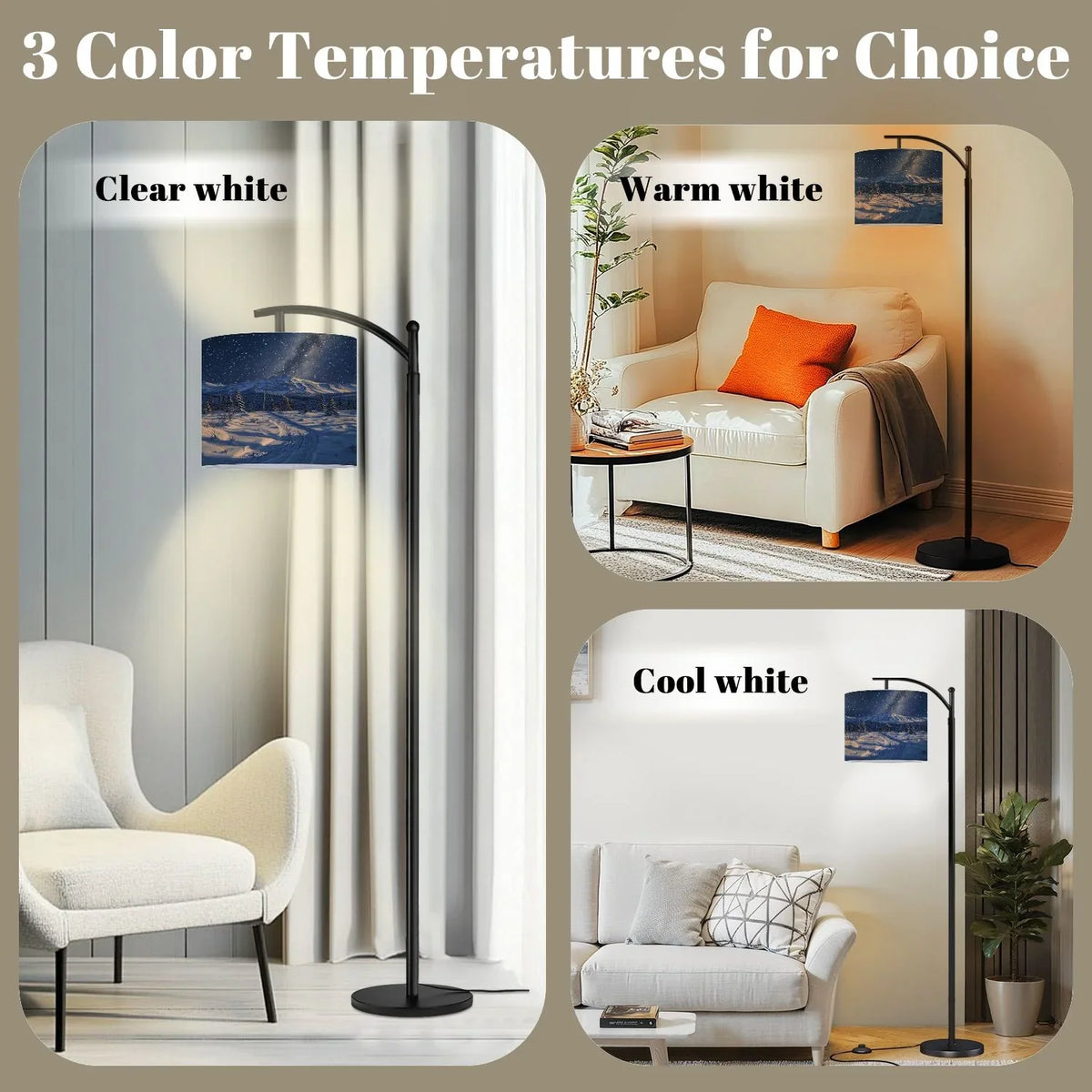 2026 New Arc Floor Lamp, 3 Color Temperatures Modern Floor Lamps Fall Autumn Maple Tree Forest Adjustable Tall Standing Reading Lamp with Linen Texture Shade