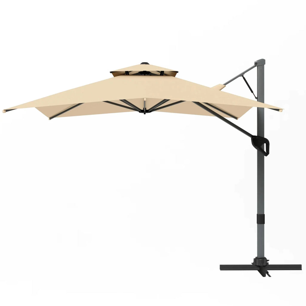 2026 NewAlpha Joy 12x9ft Outdoor Patio Umbrella Large Rectangle Offset Cantilever Double Umbrella with 360°Rotation, Beige