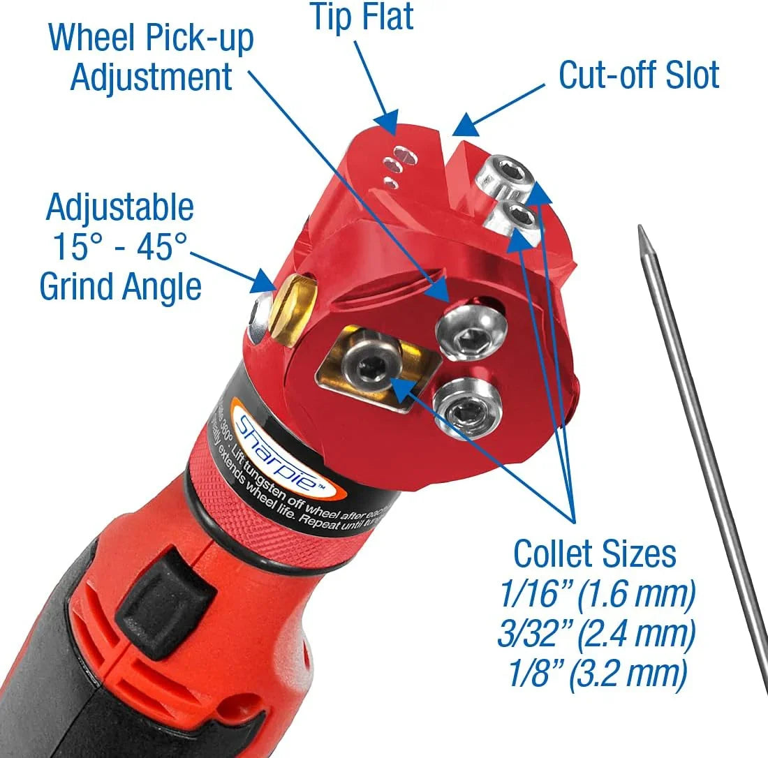 DXCL Hand-Held Cordless Tungsten Sharpener Grinder, Adjustable 15°- 45°, Diamond Ground Tapers (Auburn Red/Auburn R