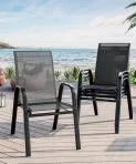2026 NewAtaucjin Stackable Dining Chairs Set of 4, High-Back Patio Dining Chairs Set, Outdoor Chairs with Textilene Fabric & Metal Frame for Lawn Backyard