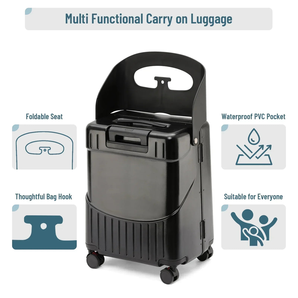 2026 NewFridtrip 20 Inch Carry On TSA Lock Luggage with Foldable Seat for Kids& Adult,Lockable Spinner Wheels Free Luggage Cover and Safety Seatbelt Travel Suitcase