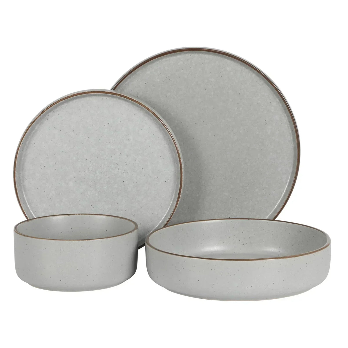 2026 NewGibson Elite Gelston Stoneware Matte Reactive Glaze 16 Piece (Service for 4) Plates and Bowl Dinnerware Set - Grey