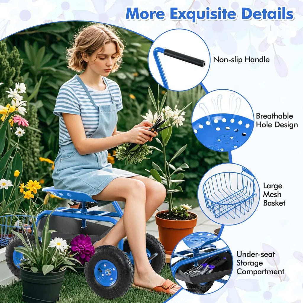 2026 NewCostway Garden Cart Rolling Work Seat for Planting with Extendable Handle Green