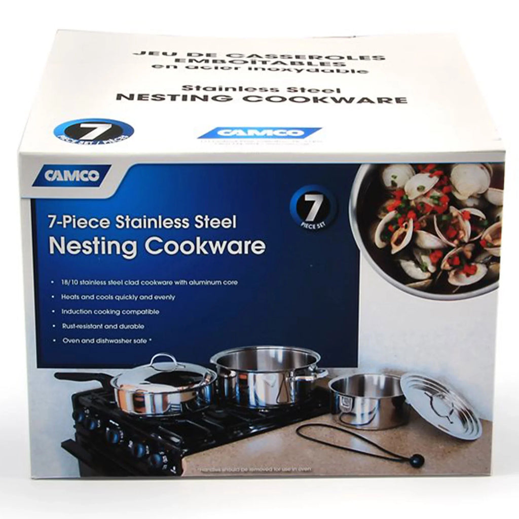 2026 New Camco Premium Ceramic Nesting Cookware Set- Non Stick Pans and Pots with Removable Handles, Space Efficient Excellent for RVs and Compact Kitchens