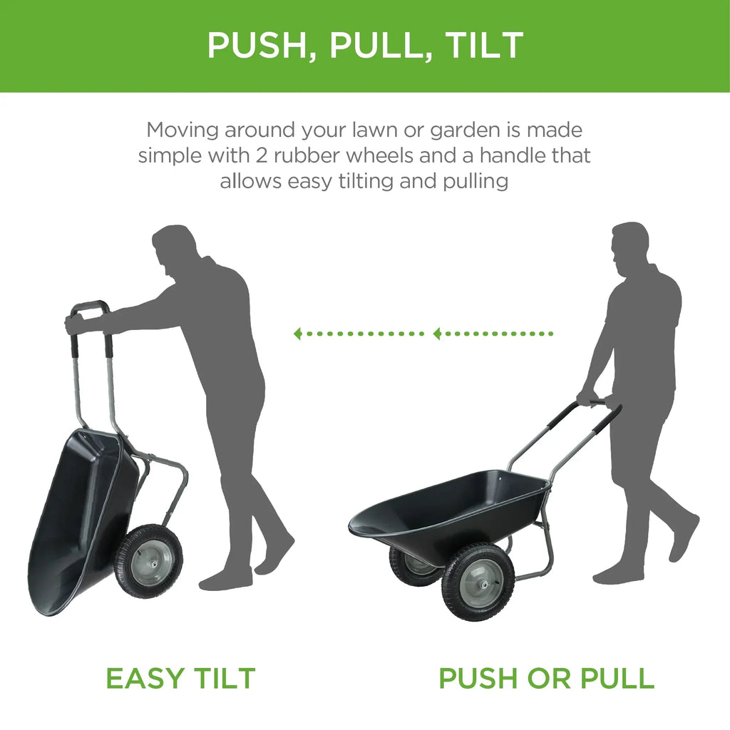 2026 NewBest Choice Products Dual-Wheel Home Wheelbarrow Yard Garden Cart for Lawn, Construction - Green