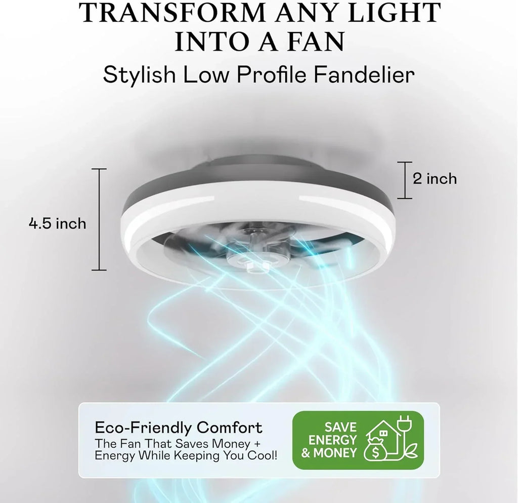 2026 NewCannonX 14" Low Profile Ceiling Fans with Lights and Remote, Modern Fandelier Ceiling Fan with Light, 6 Speeds, 3 Lighting Modes 3500K-5500K, Flush Mount for Bedroom, LED 2200 Lumens