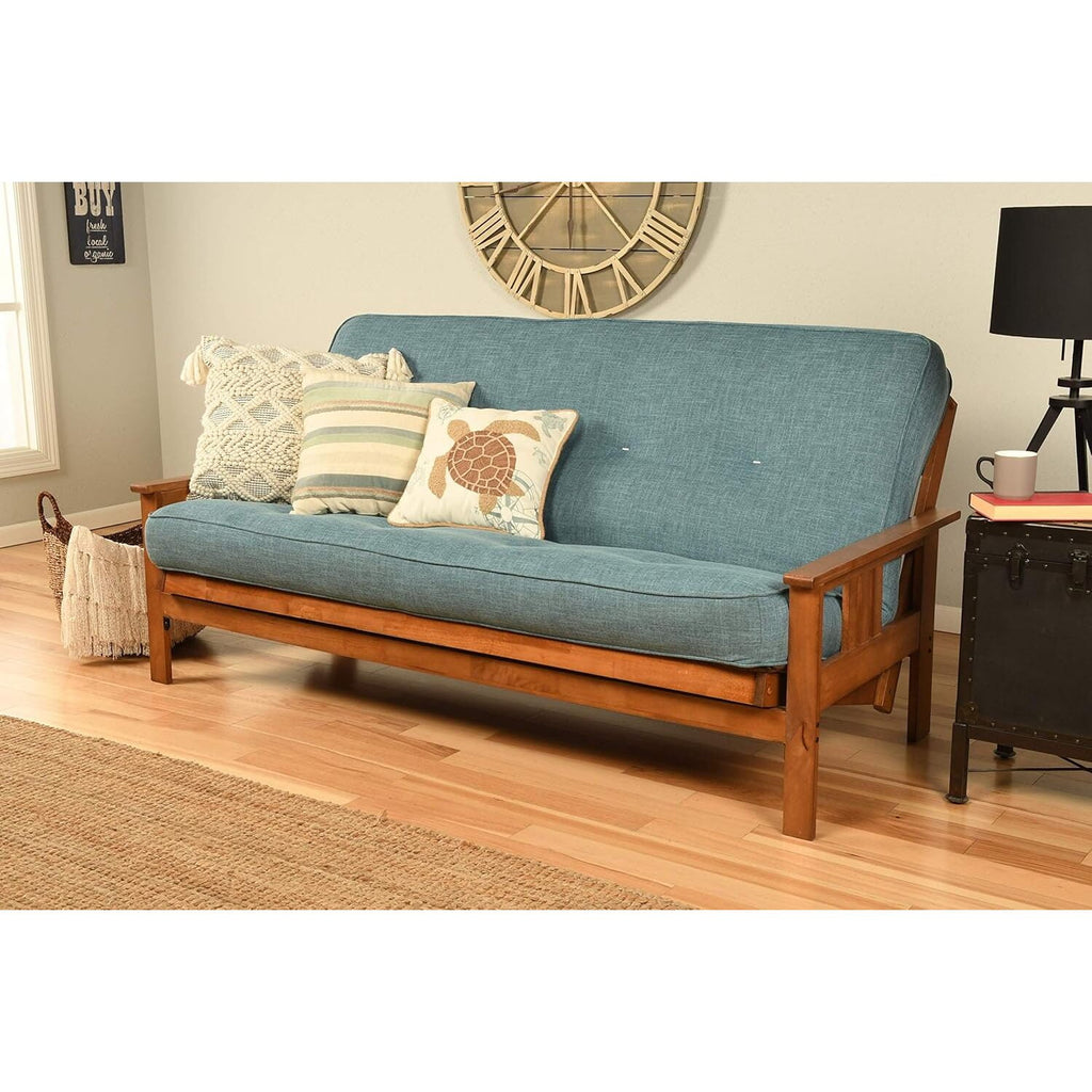 Full Size Futon Frame with Mattress - Hardwood Sofa Bed Convertible 79"