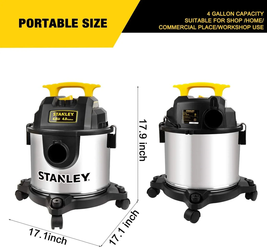 2026 New4 Gallon Wet Dry Vacuum, 4 Peak HP Stainless Steel 3 in 1 Shop Vacuum Blower with Powerful Suction, Vacuum for Job Site, Garage, Basement, Workshop