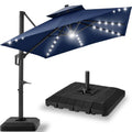 2026 NewBest Choice Products 12x12ft 2-Tier Square Outdoor Solar LED Cantilever Umbrella w/ 360-Rotating Base Navy Blue