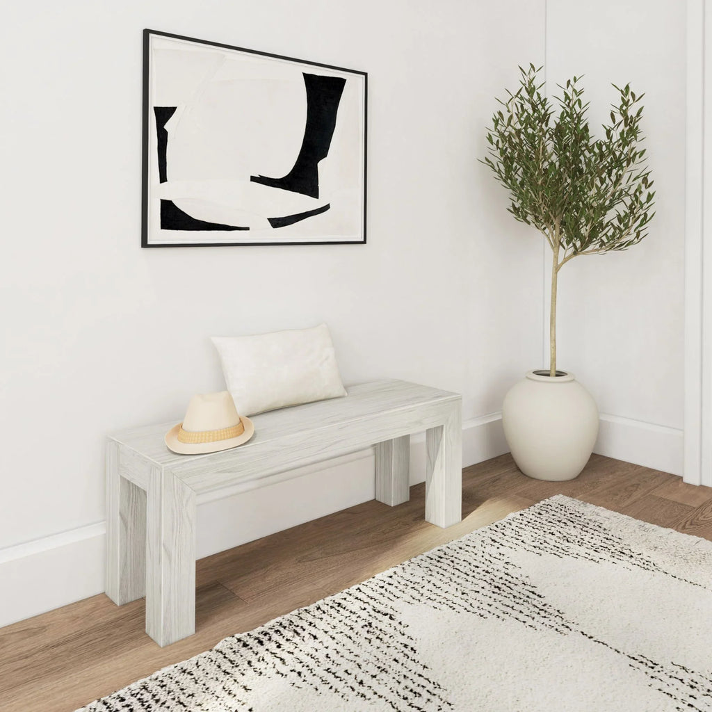 2026 New Plank+Beam Modern Dining Bench, Solid Wood Bench for Dining Table, 49", Blonde Wirebrush