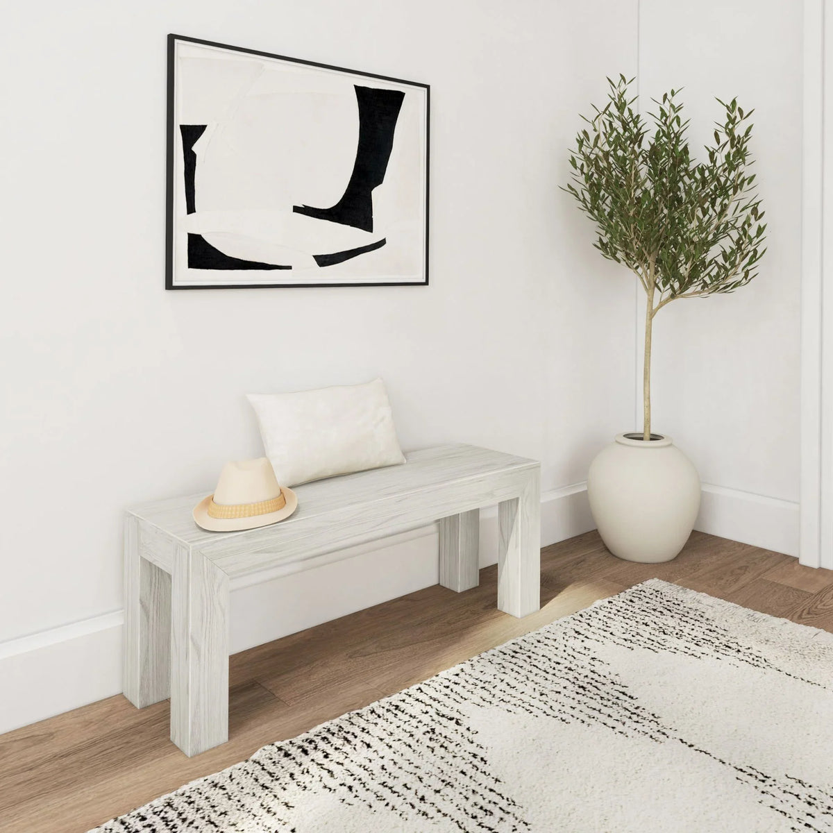 2026 New Plank+Beam Modern Dining Bench, Solid Wood Bench for Dining Table, 49", Blonde Wirebrush