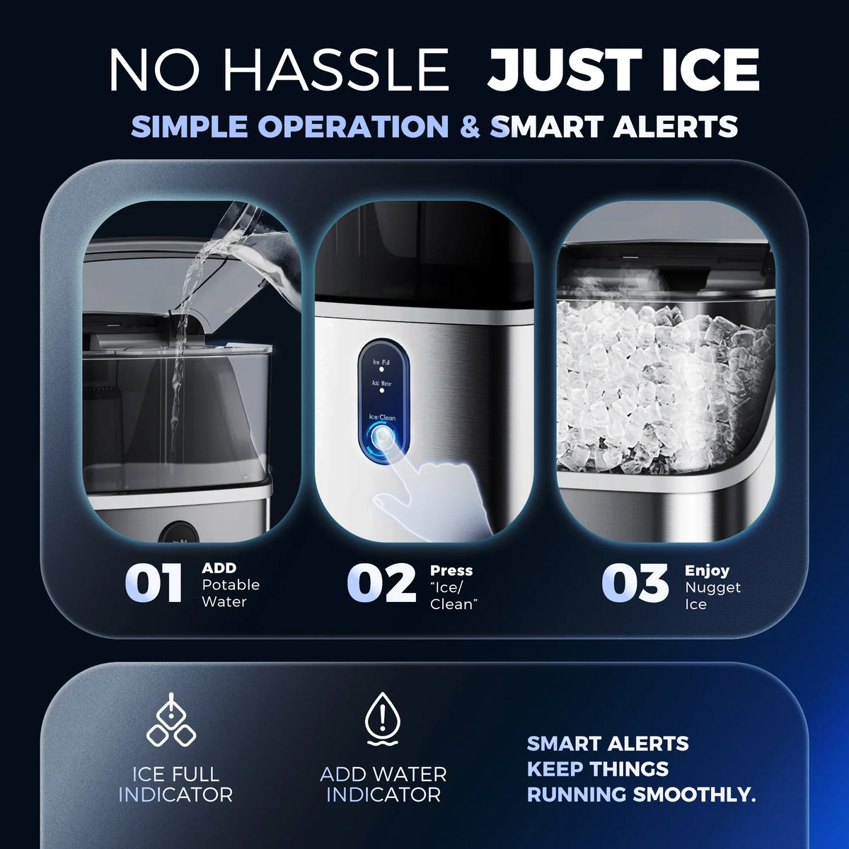 2026 NewSimzlife Nugget Ice Maker Countertops, 35.9lbs Per Day Portable Pebble ice machine, Crushed Sonic ice maker with Soft Chewable Ice for Home, Party, RV, Camping, Stainless Steel Silver