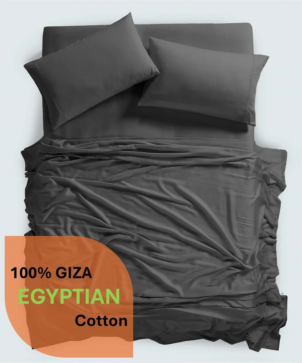 2026 New600 Thread Count, 100% Giza Egyptian Cotton Bedding Set, 4-PC Sheets Set, 15 Inch Deep Pocket of Fitted Sheet, Soft Sateen Weave Breathable - Black, Twin