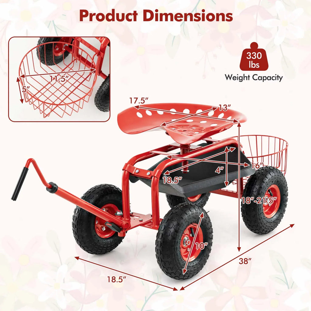2026 NewCostway Garden Cart Rolling Work Seat for Planting with Extendable Handle Green