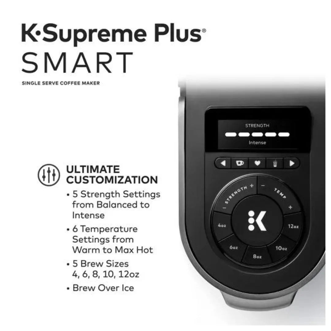 2026 NewKeurig K-Supreme Plus Smart Single Serve Coffee Maker with BrewlD, 5 Cup Sizes, 5 Brewing Options, and 6 Temperature Settings (Black Stainless)