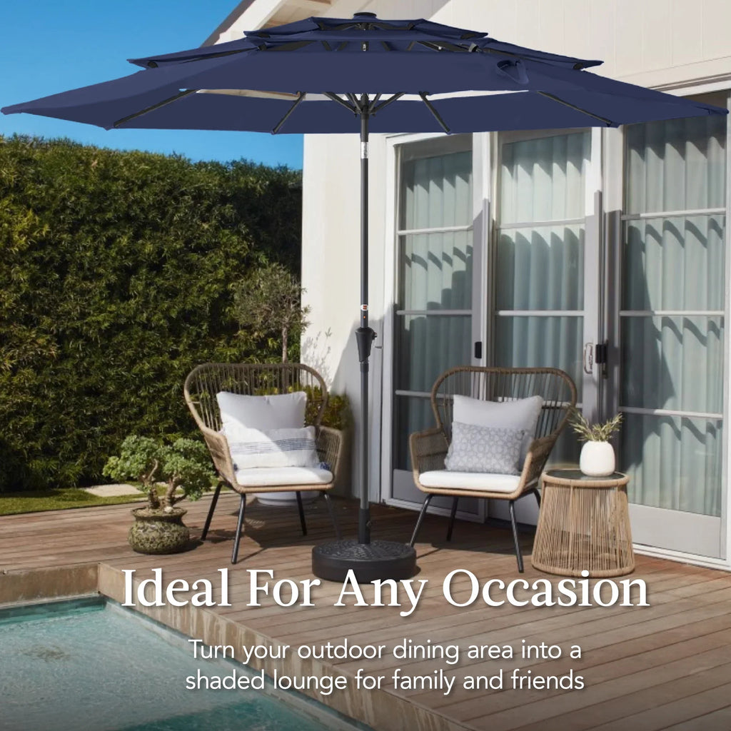 2026 NewBest Choice Products 10ft 3-Tier Patio Umbrella, Market Sun Shade w/ Tilt Adjustment, Easy Crank - Red