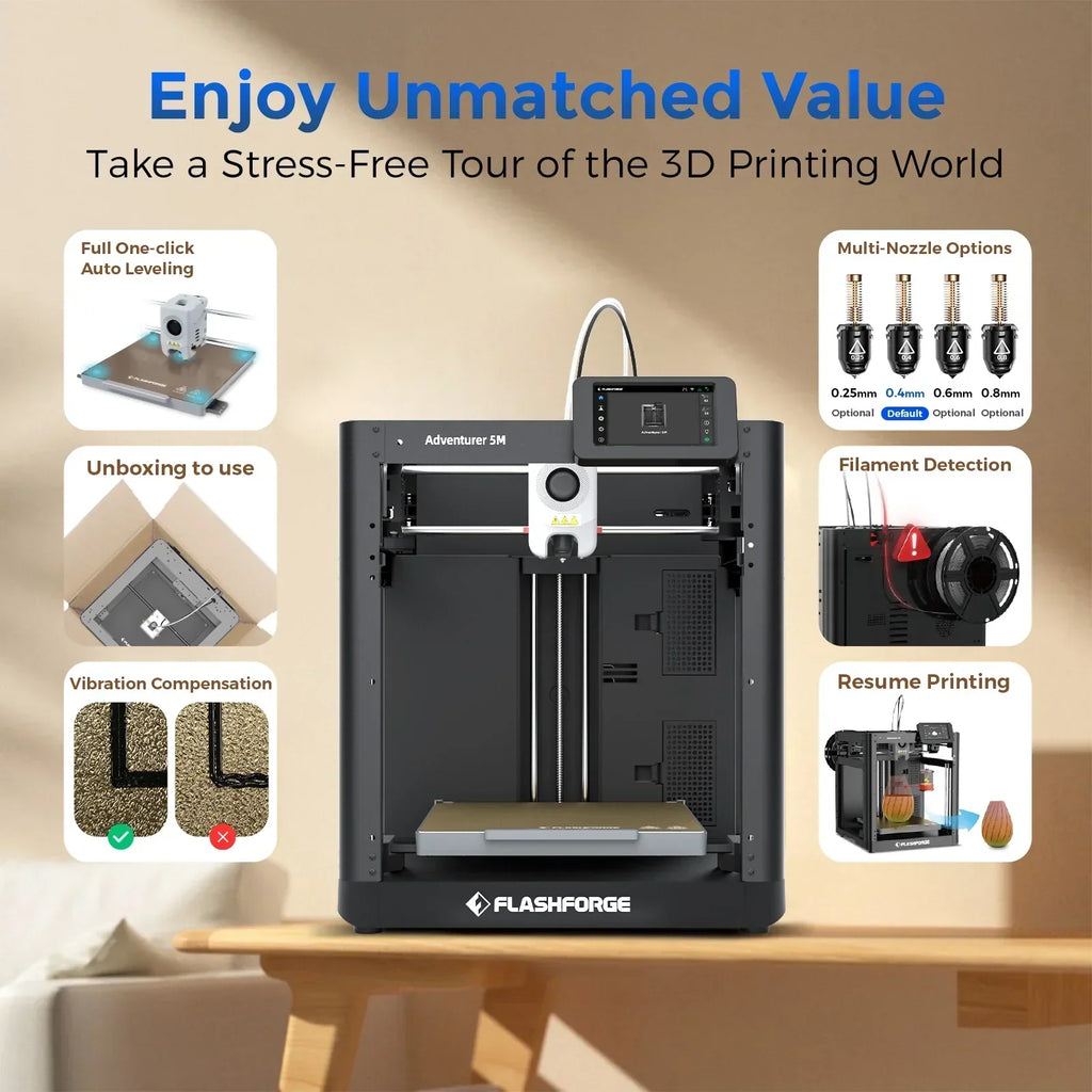 2026 NewFlashforge 3D Printer Adventurer 5M, 3D Printers for Beginners Home DIY, High Speed Print Size 8.7 x 8.7 x 8.7in, Black