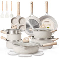 2026 NewCarote Nonstick Cookware Set 21-Piece,Kitchen Pots and Pans Set,Stay-Cool Handles, Induction Compatible,Cookware Set for RV and Camping,Beige