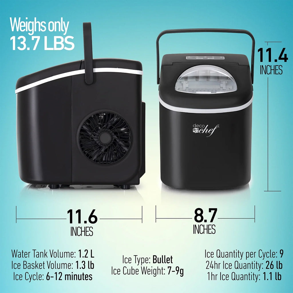 2026 NewDeco Compact Countertop Ice Maker, 26LBs in 24HRs, 9 Bullet Ice Cubes Ready in 6 Minutes, Stainless Steel