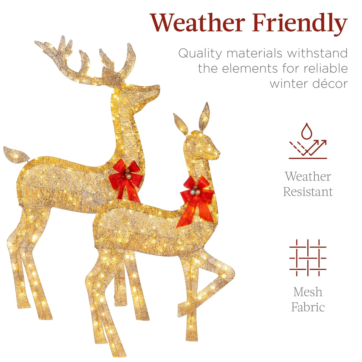 2026 NewBest Choice Products 6.5ft 3-Piece Lighted Christmas Deer Set Outdoor Yard Decoration w/ 385 LED Lights, Stakes - Gold