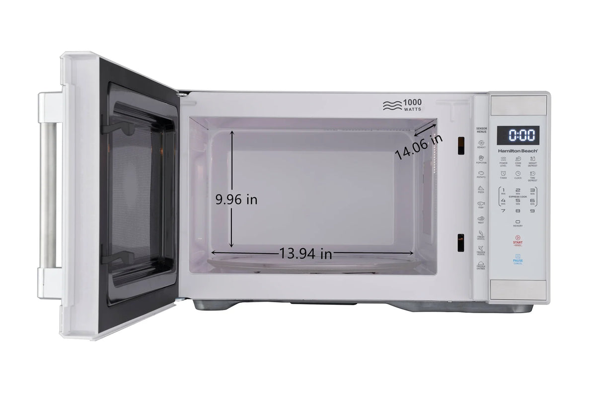 Hamilton Beach 1.1 Cu. Ft. Countertop Microwave Oven, 1000 Watts, White Stainless Steel