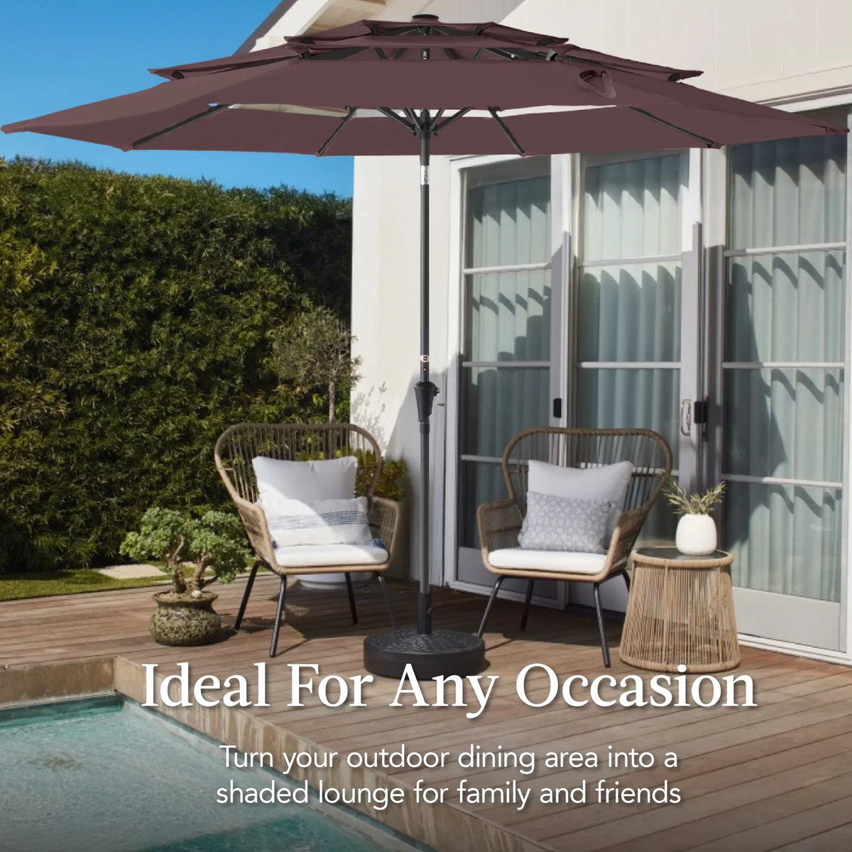 2026 NewBest Choice Products 10ft 3-Tier Patio Umbrella, Market Sun Shade w/ Tilt Adjustment, Easy Crank - Red
