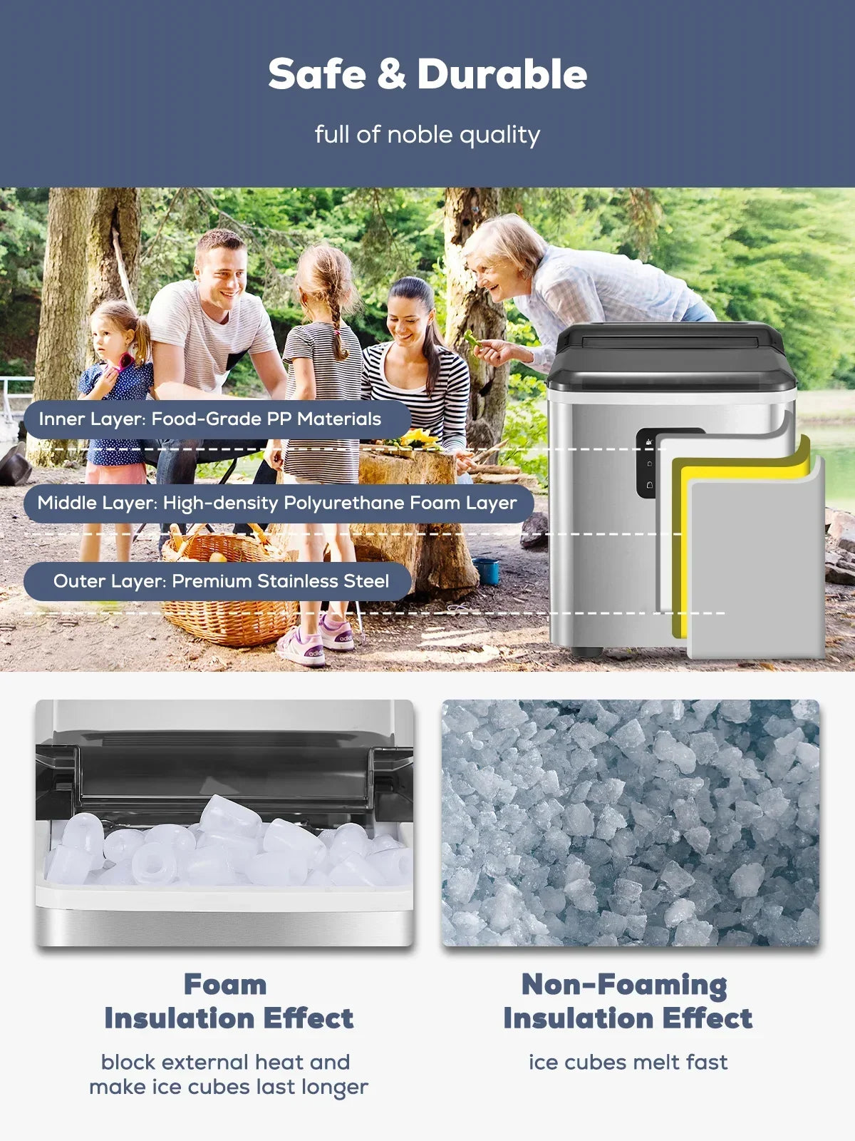 2026 NewFOHERE Ice Maker Countertop 2 Sizes, 28lbs in 24h, 9 Bullet Ice in 6M, Selfclean, Stainless Steel