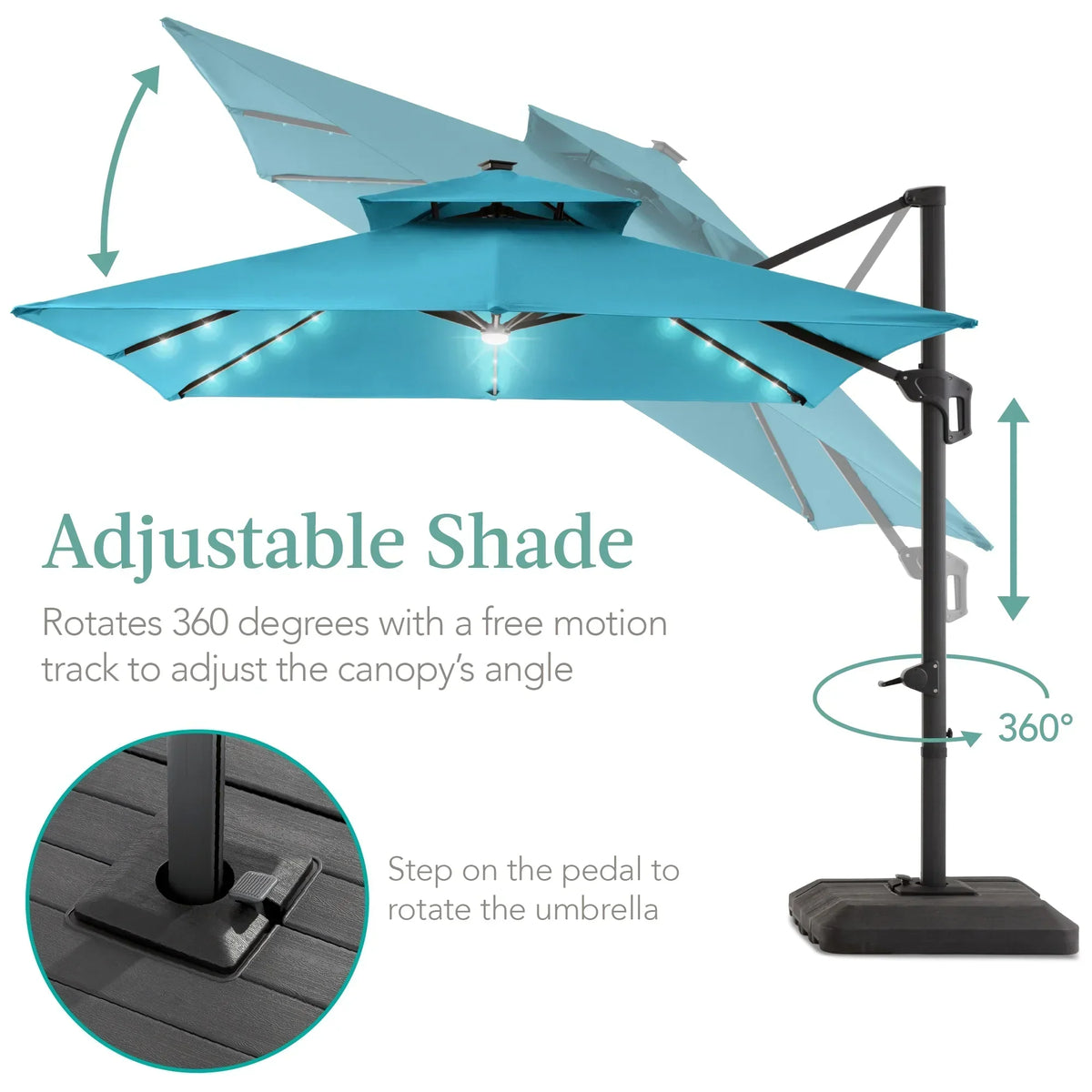 2026 NewBest Choice Products 10x10ft 2-Tier Square Outdoor Solar LED Cantilever Patio Umbrella w/ Base Included - Tan