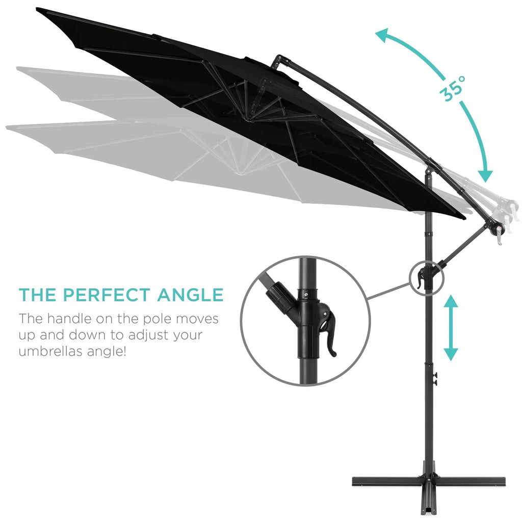 2026 NewBest Choice Products 10ft Offset Hanging Outdoor Market Patio Umbrella w/ Easy Tilt Adjustment - Tan