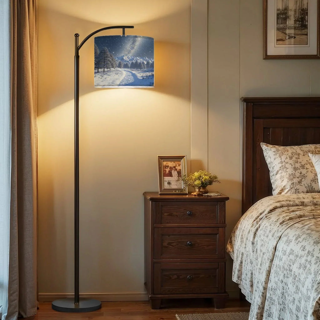 2026 New Arc Floor Lamp, 3 Color Temperatures Modern Floor Lamps Fall Autumn Maple Tree Forest Adjustable Tall Standing Reading Lamp with Linen Texture Shade
