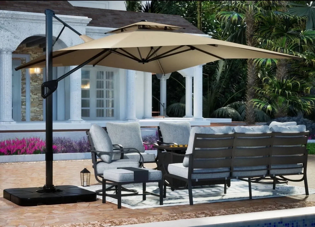 2026 NewAlpha Joy 12x9ft Outdoor Patio Umbrella Large Rectangle Offset Cantilever Double Umbrella with 360°Rotation, Beige