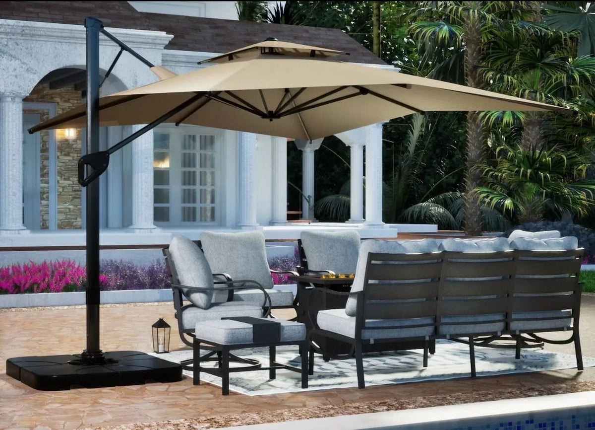 2026 NewAlpha Joy 12x9ft Outdoor Patio Umbrella Large Rectangle Offset Cantilever Double Umbrella with 360°Rotation, Beige