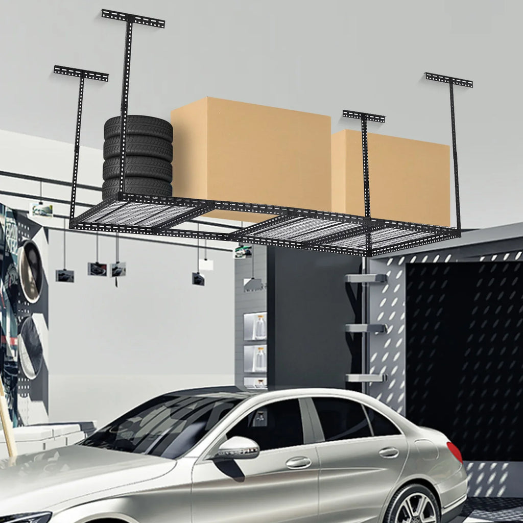 2026 New4x6 Overhead Garage Storage Rack -C Heavy Duty Metal Ceiling Shelving, Adjustable Organization System for Garage -C 330lb Capacity, Easy Install