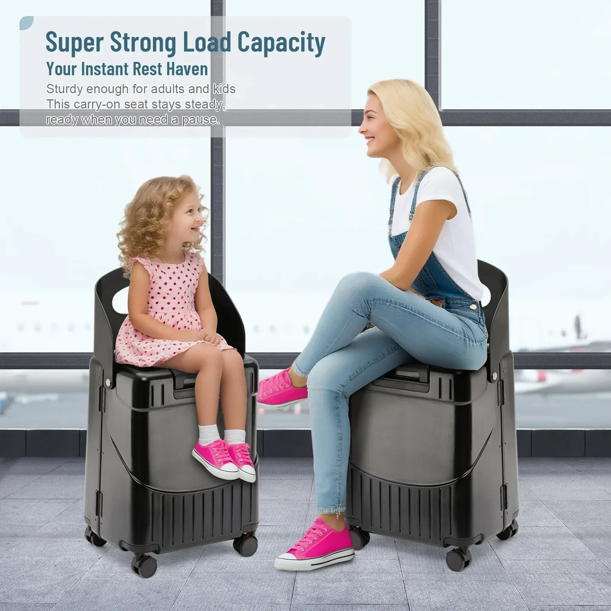 2026 NewFridtrip 20 Inch Carry On TSA Lock Luggage with Foldable Seat for Kids& Adult,Lockable Spinner Wheels Free Luggage Cover and Safety Seatbelt Travel Suitcase
