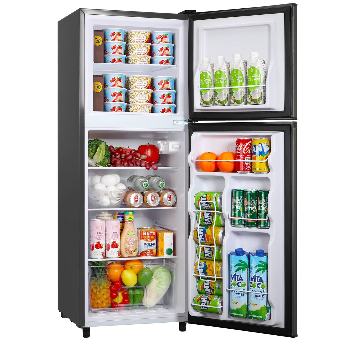 2026 New4.5 Cu.ft Compact Refrigerator 2 Door with Freezer,7 Adjustable Thermostat & 4 Removable Glass Shelves,Large Size Refrigerator for Garage/Bedroom/Kitchen/Apartment and Office,Grey