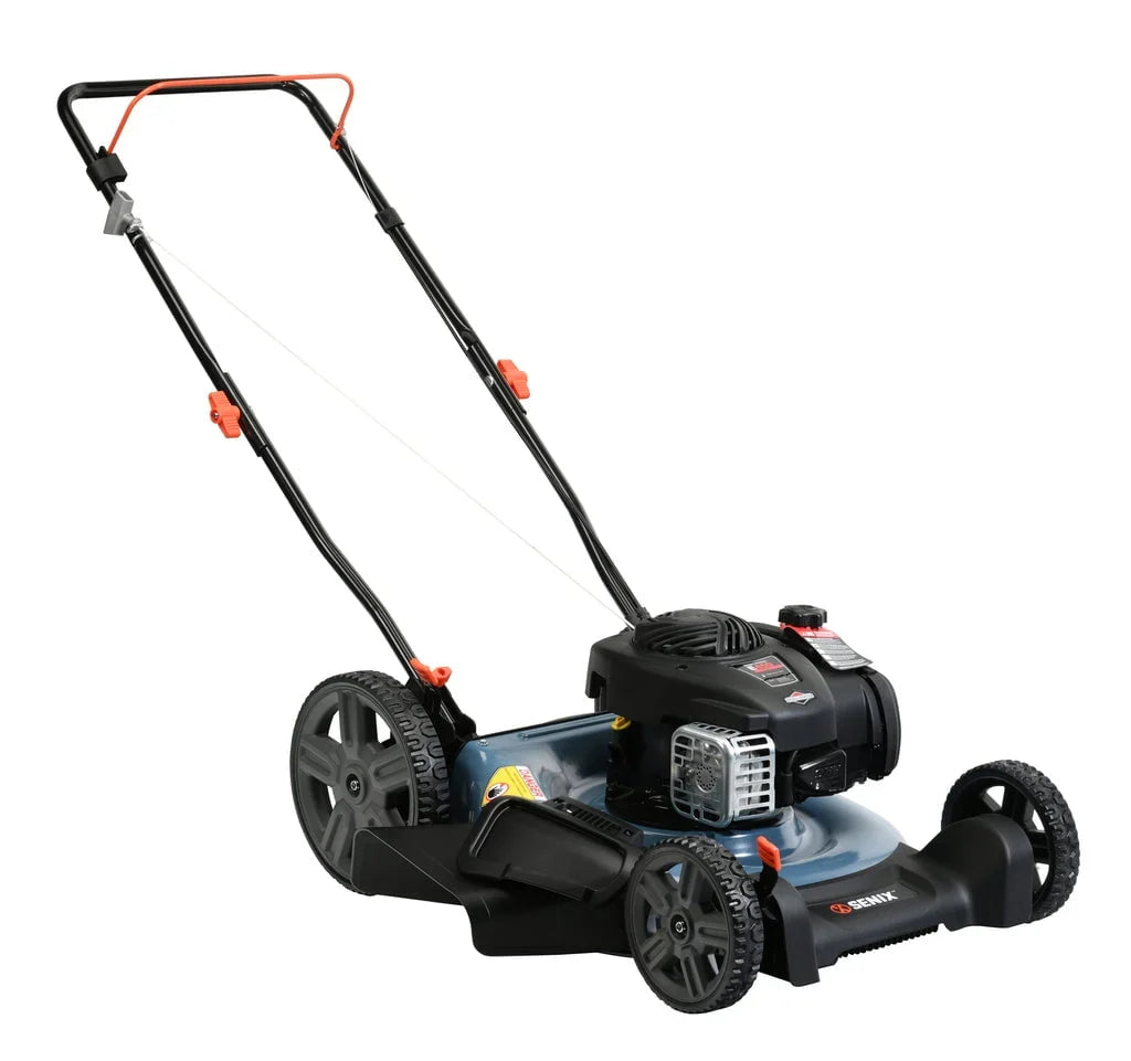 2026 NewSENIX Gas Lawn Mower, 21-Inch, 125 cc 4-Cycle Briggs & Stratton Engine, 2-In-1 Push Lawnmower, 6-Position Height Adjustment with 11-Inch Rear Wheels, LSPG-M4, Blue