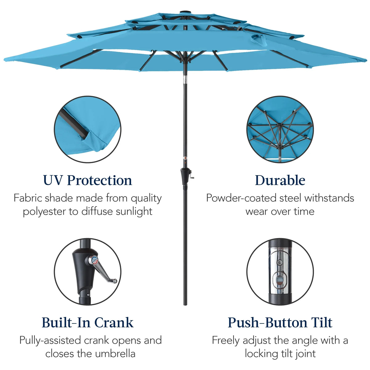 2026 NewBest Choice Products 10ft 3-Tier Patio Umbrella, Market Sun Shade w/ Tilt Adjustment, Easy Crank - Red