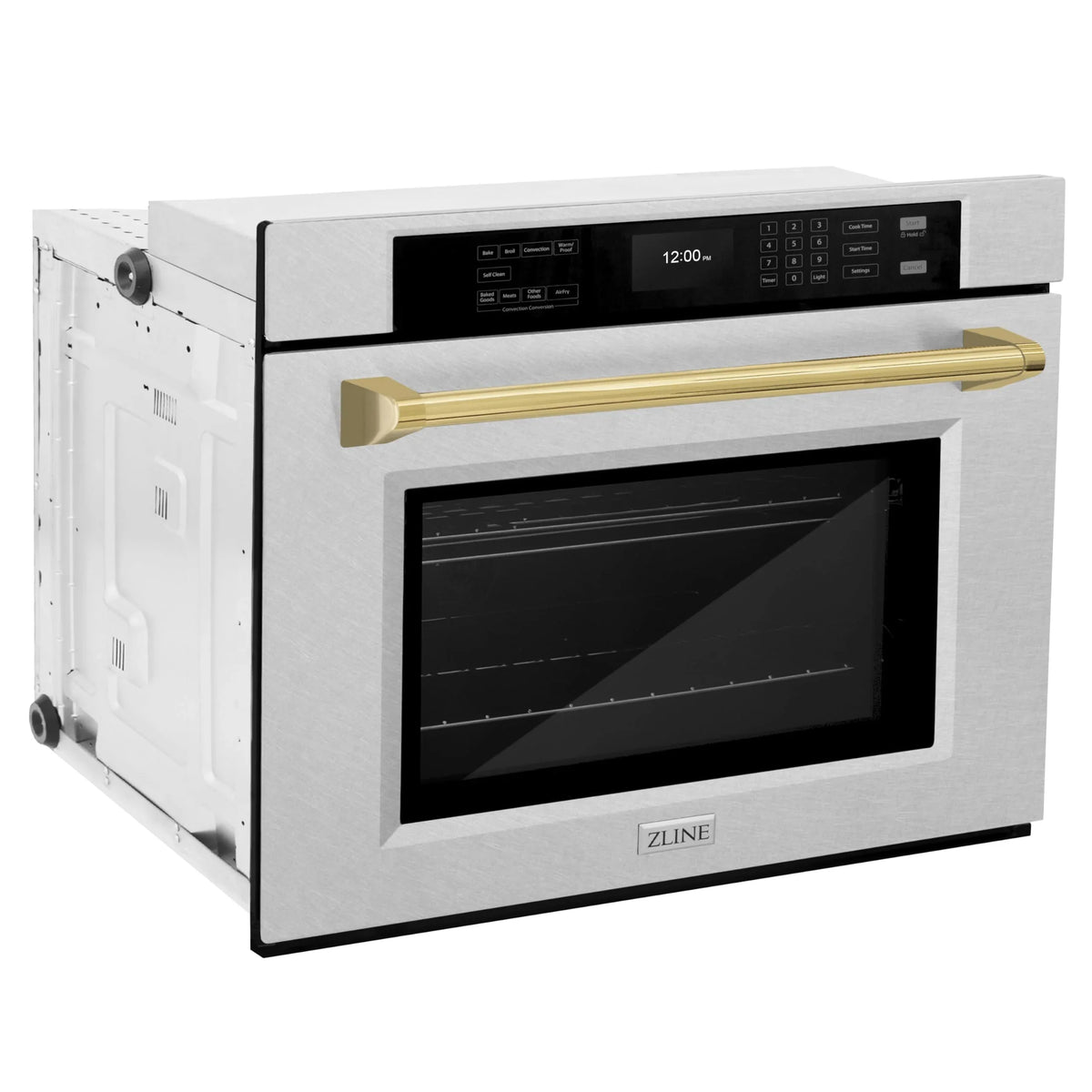 2026 NewZLINE 30" Autograph Single Wall Oven with Air Fry and Self-Clean in DuraSnow?? Stainless Steel and Gold Handle, WASSZ-30-G